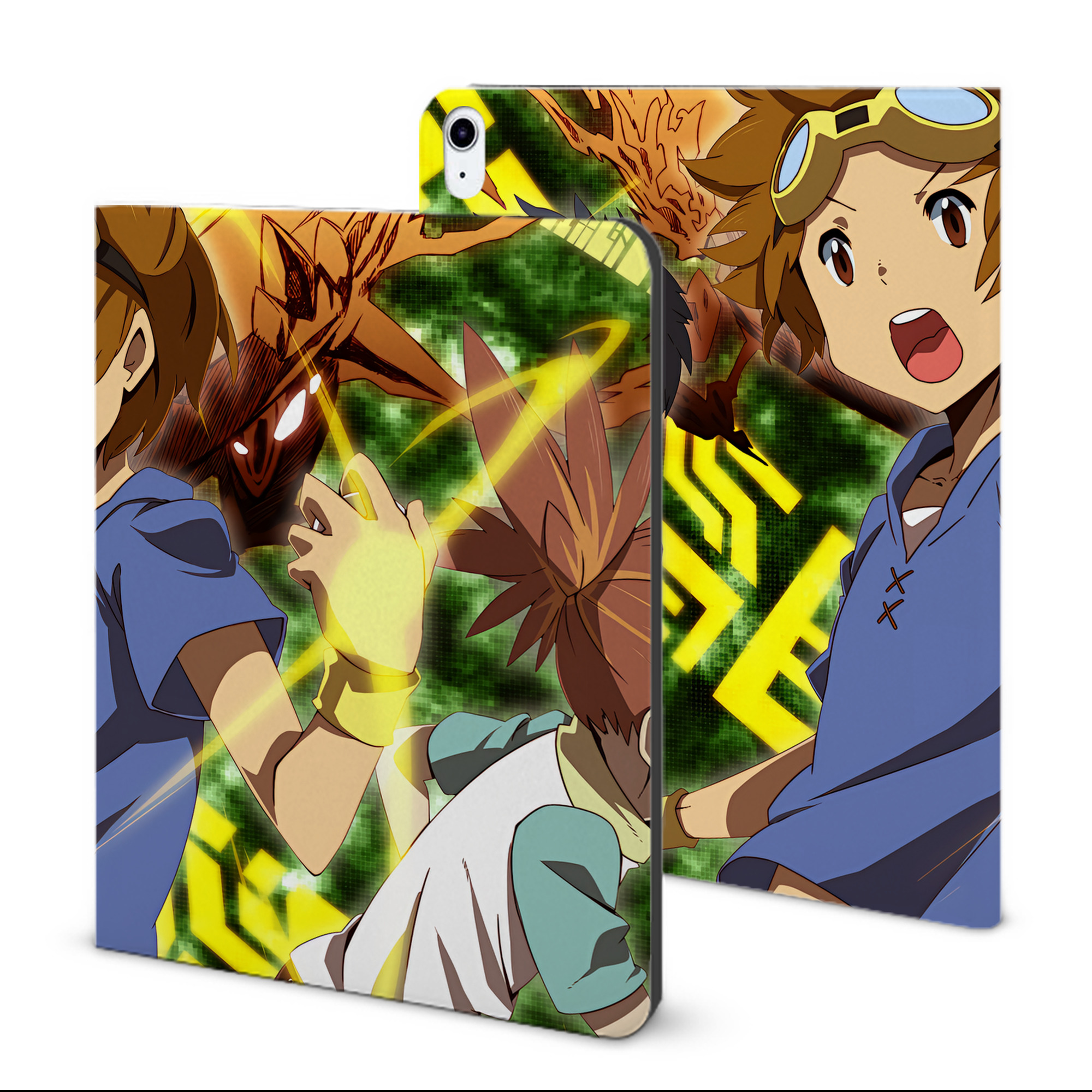 （画像用） Digimon デジタルモンスター/デジモン IPad ケース ブック型 PUレザー TPU 耐衝撃 軽量 薄型 ペン収納なし 全面保護 IPad 各モデル対応